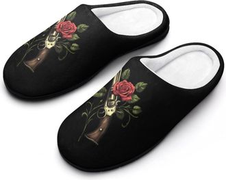 Generic Guns Funny Mens Slippers Cotton Warm House Shoes Memory Foam Sandals Print Size 7-14