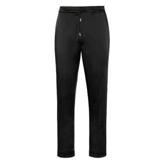 Philipp Plein Broeken, Heren, Zwart, M, Leer, Satijnen broek, getailleerde pasvorm