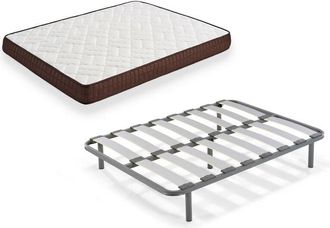 HOGAR 24 Hogar24 - Zr27 - Colch&oacute;n + Somier Edra Laminas Madera Haya Vaporizadas Con Tacos Anti-ruido, Tubo De Acero 40 X 30, Con Juego De 4 Patas Roscadas Incl