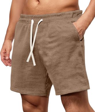Generic Mens Running Shorts, Oversized Waffle Knit Short, Elastic Waist Drawstring Hiking Shorts, Quick Dry Athletic Short with Pockets, Summer Gym Workout Sw