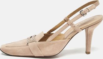 Tod's Tods Beige Suede Crystal Embellished Pointed Toe Slingback Pumps