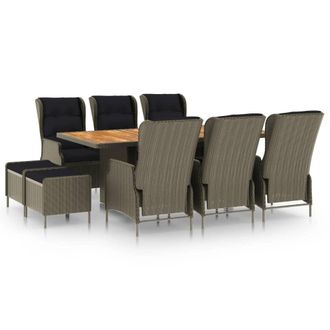 vidaXL Set De Comedor Jard&iacute;n 9 Piezas Cojines Rat&aacute;n Sint&eacute;tico Marr&oacute;n Vidaxl