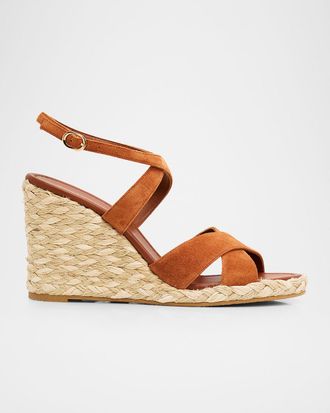 Stuart Weitzman 100mm Alyssa Suede Espadrille Wedge Sandals