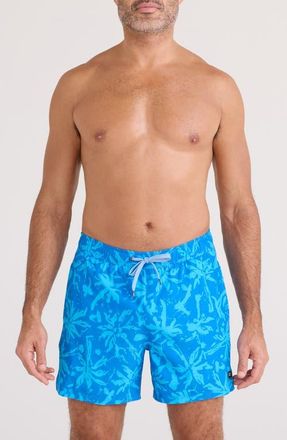 Saxx Oh Buoy 2N1 5-Inch Volley Swim Trunks in Splash Palms at Nordstrom, Size Xx-Large