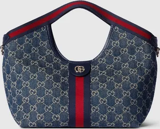 Gucci Giglio Small Tote Bag, Blue, GG Canvas