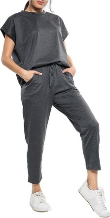 Crazy Girls Womens Short Sleeve Boxy Loungewear Ladies Two Piece Co ord Set Tracksuit (20/22, Charcoal)