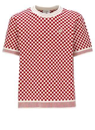 Casablanca White Red Checkered Cotton T-Shirt