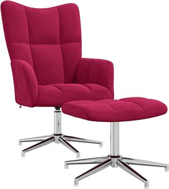 vidaXL Sill&oacute;n De Relax Con Taburete Terciopelo Rojo Tinto Vidaxl