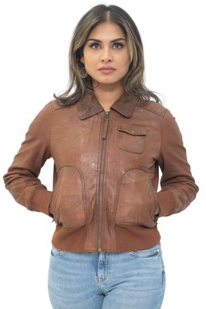 Infinity Leather Womens MA-1 Varsity Jacket-Ann Arbor - Tan - Size 18 UK