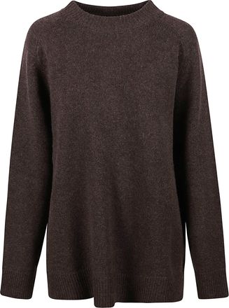 Anaii Relaxed Fit Brown Crew Neck Sweater with Ribbed Cuffs
