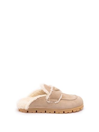 Prada Suede And Shearling Mules