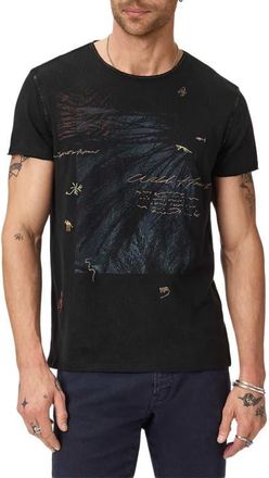 John Varvatos Wild Heart Raw Edge Graphic T-Shirt in Black at Nordstrom, Size Xx-Large