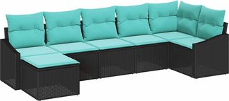 vidaXL Juego De Sof&aacute; 7 Uds. Negro Rat&aacute;n Sint&eacute;tico Vidaxl