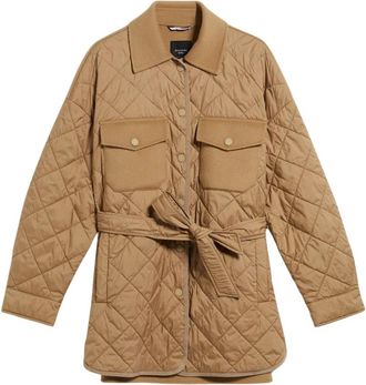 Max Mara Gewatteerde Technische Stof en Wol Jas - Dames - Winterjassen - Bruin - XL - Wol - Jassen
