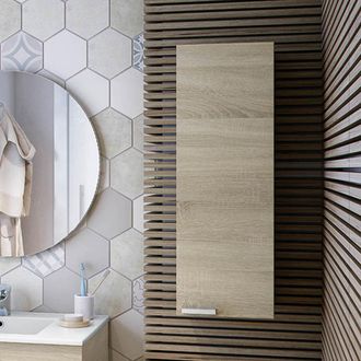 Dmora Armario Colgante Parga, Un Estante, Una Puerta, Reversible, 30x85h Cm Marr&oacute;n Roble