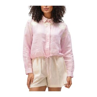 Greek Archaic Kori Dames, Blouses & Shirts, Roze, Maat: M Linnen