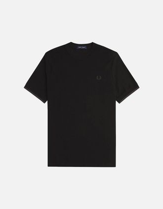 Fred Perry Mens Fred Perry Tipped Cuff Honeycomb Pique T-Shirt - Black - Size: 38