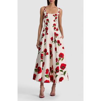 Alice & Olivia Adley Poppy Print Sleeveless Drop Waist Maxi Dress in Summer Poppy at Nordstrom, Size 8