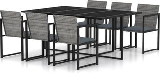 vidaXL Set De Comedor Para Jard&iacute;n 7 Pzas Cojines Rat&aacute;n Sint&eacute;tico Gris Vidaxl