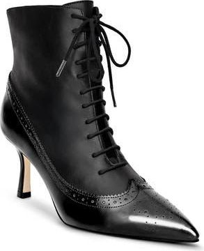 L'agence Fayette Lace-Up Bootie in Black Leather at Nordstrom Rack, Size 5.5