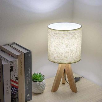 OEM L&aacute;mpara De Mesa N&oacute;rdica De Tres Cabezales En Madera Y Tela, L&aacute;mpara De Mesilla Sencilla Adecuada Para Oficina, Dormitorio, Sala De Estar -crezuo