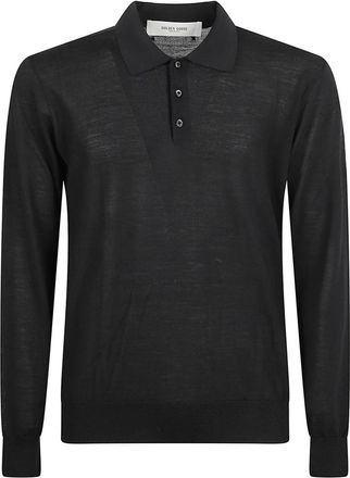 Golden Goose Gebreide polo van scheerwol - Heren - Polos - Zwart - S - Wol - Tops