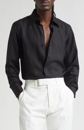 Tom Ford Classic Fit Washed Drapey Twill Button-Up Shirt in Black at Nordstrom, Size 41
