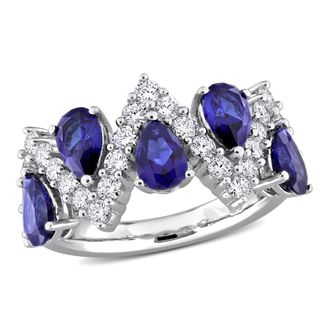 Mimi & Max Created Forever Created Ruby or Created Blue Sapphire and Lab-Grown Diamond Ring Sterling Silver
