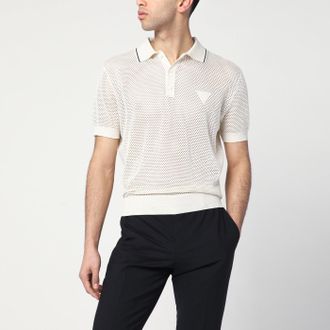 Prada Openwork talc-coloured polo in cotton and silk