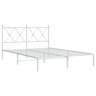 Berkfield Home Metal Bed Frame without Mattress with Headboard White 135x190cm | Size: 135x190 cm