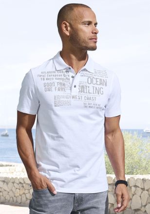 John Devin Poloshirt JOHN DEVIN mit Print, Herren, Gr. 3XL (64/66), weiss (wei&szlig;), Slub, Obermaterial: 100% Baumwolle, bedruckt, regular fit, Rundhals, abgesteppt