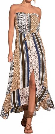 Elan Strapless Maxi Dress With Front Slit In Brown