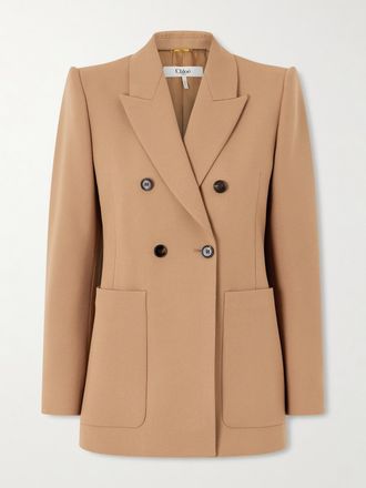 Chloé Blazer Doppiopetto In Gabardine Di Lana - Marrone