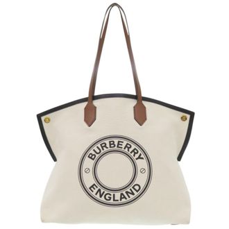 Burberry Brown White Canvas Leather Tote Bag (Pre-Owned)
