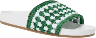 Loeffler Randall Womens Henri Crochet Raffia Band Footbed Sandal In White/green
