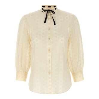 Valentino Garavani Overhemden, Dames, Beige, M, Daisy Sangallo Polka Dot Shirt