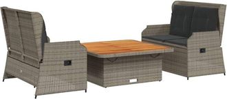 vidaXL Set De Muebles De Jard&iacute;n 3 Pzas Y Cojines Rat&aacute;n Sint&eacute;tico Gris Vidaxl