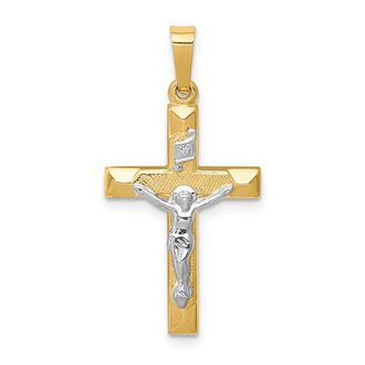 Diamond2Deal 14k Two-tone Gold INRI Hollow Crucifix Pendant