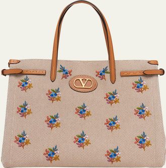 Valentino Garavani Floral-Embroidered Canvas Tote Bag