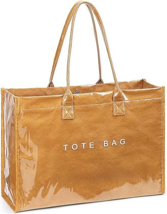 Generic PVC Tote Bag for Women, Large Plastic Bag, Shoulder Bag with Kraft Paper Letter Pattern, Hobo Handbag