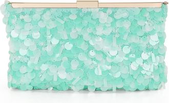 Badgley Mischka Briar Mixed Sequin Hinged Frame Clutch in Light Mint Green at Nordstrom, Size Small