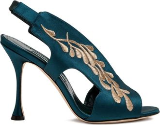 Manolo Blahnik 105 mm Pancrabonu slingback sandalen - Blauw
