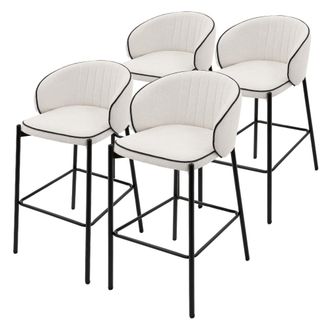 ML Design Set de 4 Taburetes de bar beige 76cm tapizado tela estructura met&aacute;lica