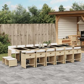 vidaXL Set Comedor De Jard&iacute;n 17 Pzas Con Cojines Rat&aacute;n Sint&eacute;tico Beige Vidaxl