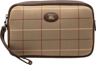 Burberry Pre-owned Clutches, female, Brown, Size: ONE SIZE Pre-owned Checkered Wristlet Pouch