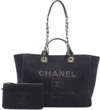 Chanel Pre-owned Deauville Canvas 2way Tote Bag - Dames - Vintage Shopper - Zwart - ONE Size - Leer - Vintage