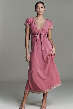 Rixo Marlice Silk V-Neck Bow Maxi Dress