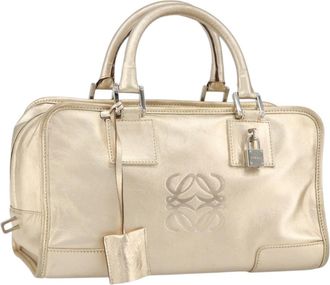 Loewe Amazona Bag Leather Gold Leather Handbag (Pre-Owned)