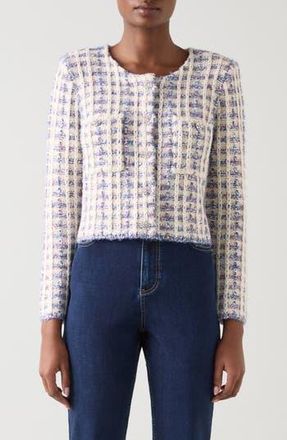 L.k. Bennett Millie Fluffy Tweed Cardigan in Ivory Multi at Nordstrom Rack, Size Xx-Large
