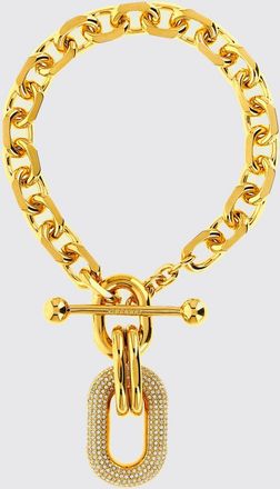 Paco Rabanne Collana girocollo in ottone dorato con cristalli e logo